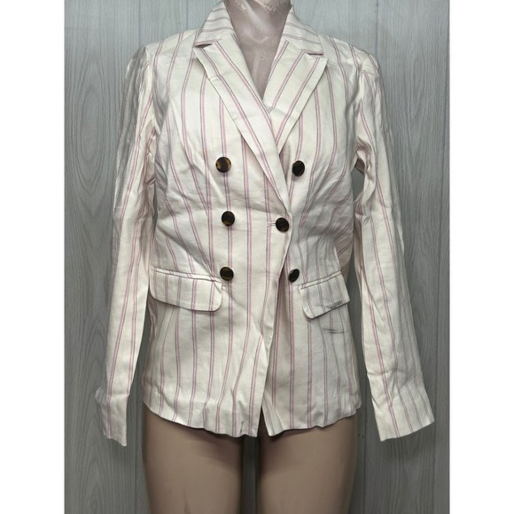 J.Jill Linen Stretch Double Breasted‎ Blazer Pink Stripe XS - Picture 2 of 11